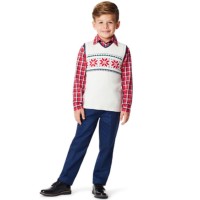 TFW Boys Snowflake 3 Piece Sweater Set, Natural, Red and Navy, 7 Regular