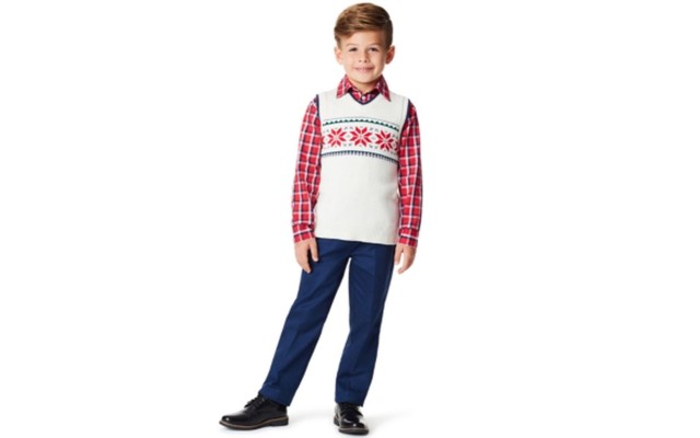  Boys Snowflake 3 Piece Sweater Set, Natural, Red and Navy, 7 Regular