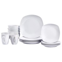 The Season Essentials Ceramic Dinnerware Sets, Square-White, 16 Piece