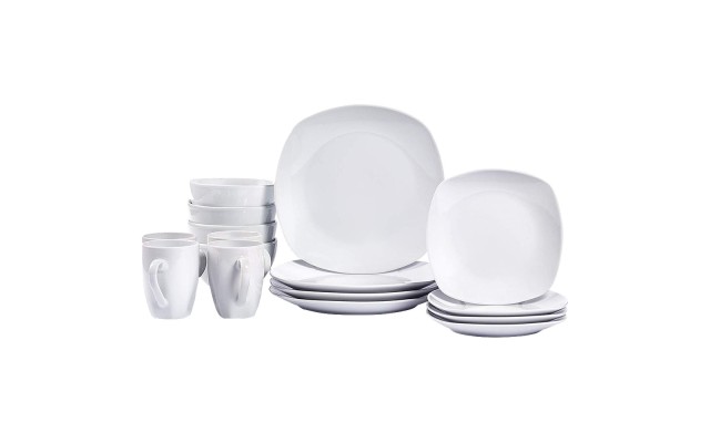  Ceramic Dinnerware Sets, Square-White, 16 Piece