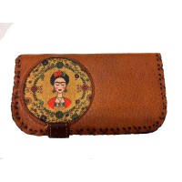 The Season Essentials Handmade Womens Vegan Wallet Water-based Print Eco Friendly Faux Leather Wallet, Orange, Frida in Flowers