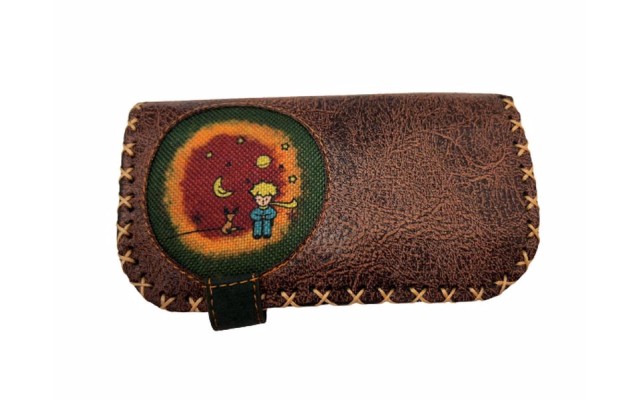  Handmade Womens Vegan Wallet Water-based Print Eco Friendly Faux Leather Wallet, Brown, Little Prince