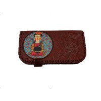 The Season Essentials Handmade Womens Vegan Wallet Water-based Print Eco Friendly Faux Leather Wallet, Red, Frida Holding a Cat