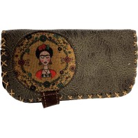 The Season Essentials Handmade Womens Vegan Wallet Water-based Print Eco Friendly Faux Leather Wallet, Green, Frida in Flowers