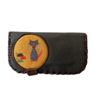 The Season Essentials Handmade Womens Vegan Wallet Water-based Print Eco Friendly Faux Leather Wallet, Anthracite, Cats and Mice