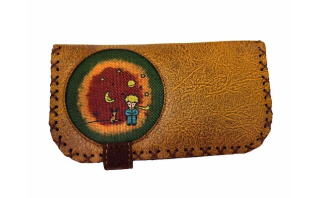  Handmade Womens Vegan Wallet Water-based Print Eco Friendly Faux Leather Wallet, Yellow, Little Prince