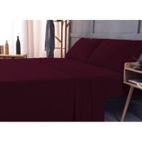 The Season Essentials Wrinkle Free Sheet Sets with Deep Pockets & Stain Resistant, 4 pc, 1800 Thread Count Based, Eggplant, Split King