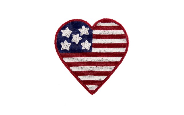  Beaded Flag Heart Trivet, Red/Navy