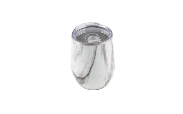  by Cambridge 12 Oz Marble Decal Stainless Steel Wine Tumbler, White