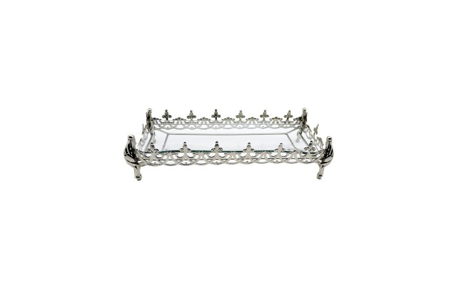 Three Star Rectangle Dish on Base Tray, Silver, 24” x 11”