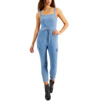 Tinseltown Juniors’ Belted Denim Jumpsuit, Light Blue/XS
