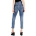  Juniors’ Cuffed Exposed Button Mom Jeans,Blue, 0