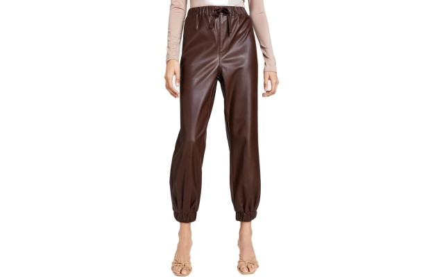  Juniors’ Faux-Leather Jogger Pants, Brown, X-Large