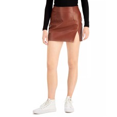 Tinseltown Juniors’ Faux-Leather Slit Skirt, Chocolate, Large