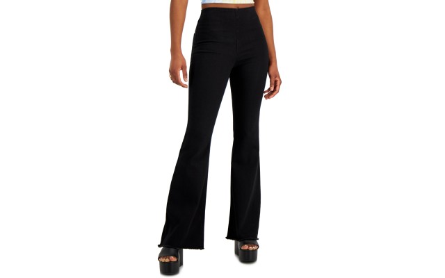  Juniors’ High Rise Pull-on Flare-Leg Jeans, Black Wash, 3