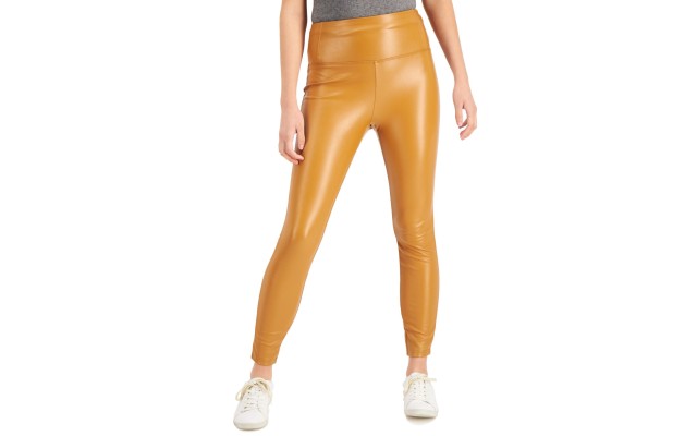  Juniors’ High-Rise Faux-Leather Leggings, Golden Brown, Small