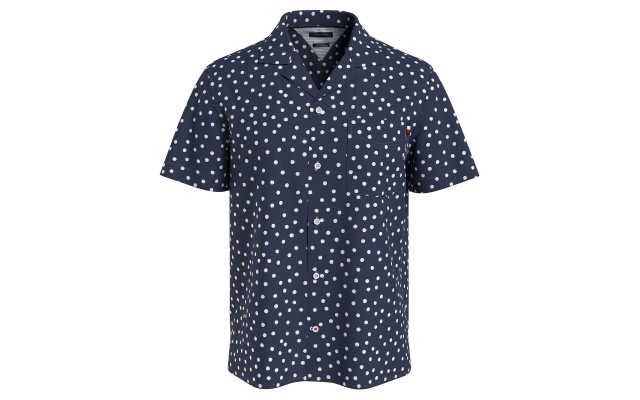  Men’s Chambray Dot Print Short Sleeve Shirt