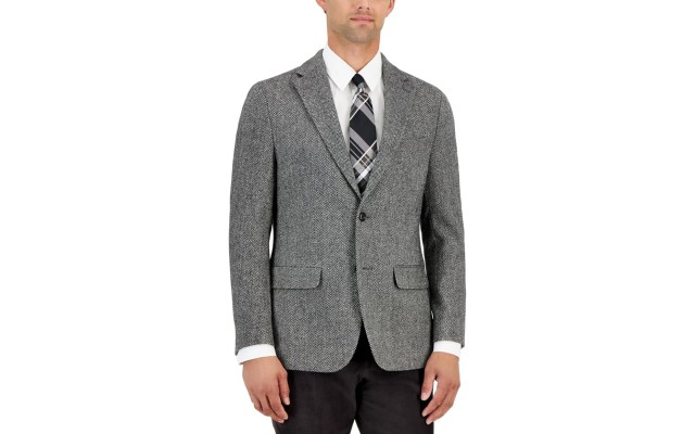  Men’s Modern Fit All Wool Sport Coat, Black/White,36S