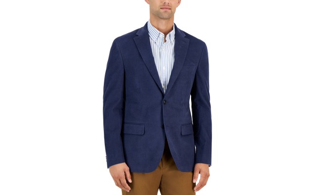  Men’s Modern Fit Corduroy Sport Coat Blazer, Blue, 40L