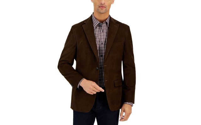  Men’s Modern Fit Corduroy Sport Coat Blazer, Brown, 42L