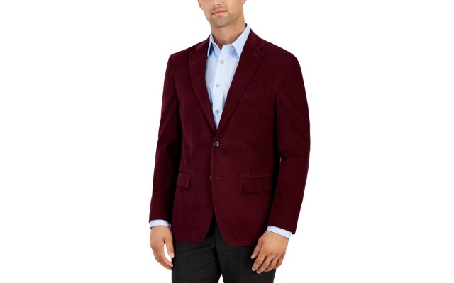 Men’s Modern Fit Corduroy Sport Coat Blazer, Burgundy, 44R