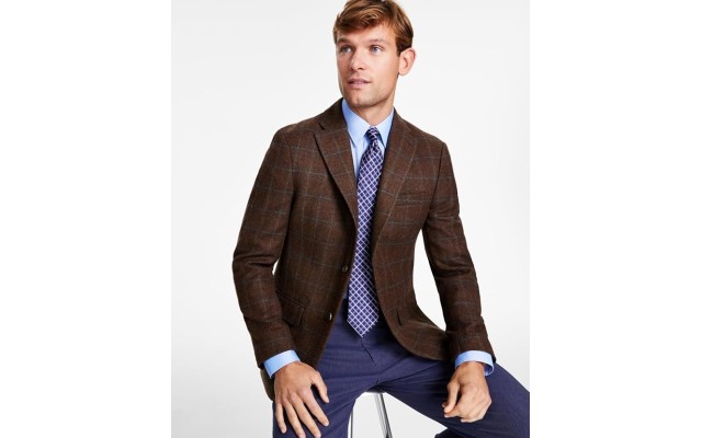  Men’s Modern Fit Wool Sport Coat Blazer, Brown Blue, 36R