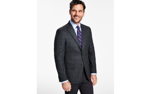  Men’s Modern-Fit Plaid Sport Coat,Olive/Green, 38S