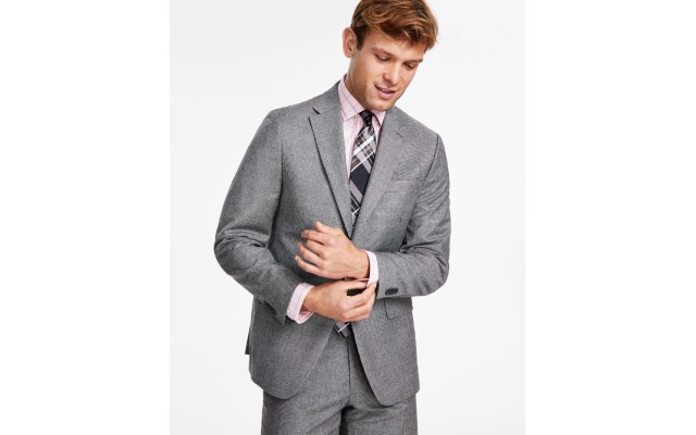  Men’s Modern-Fit Stretch Wool Suit Jacket, Black/White, 38R