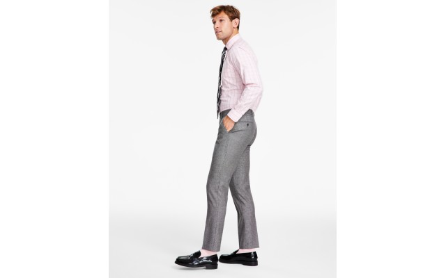  Men’s Modern-Fit Stretch Wool Suit Pants, Black/White, 36×32