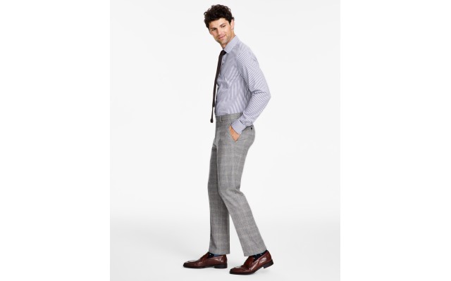  Men’s Modern-Fit Stretch Wool Suit Pants, Grey/Camel, 32×32