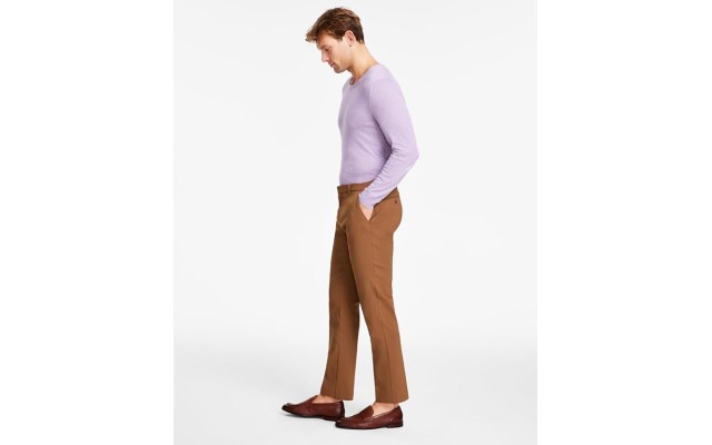  Men’s Modern-Fit Th Flex Stretch Plaid Dress Pants, Camel, 38×32