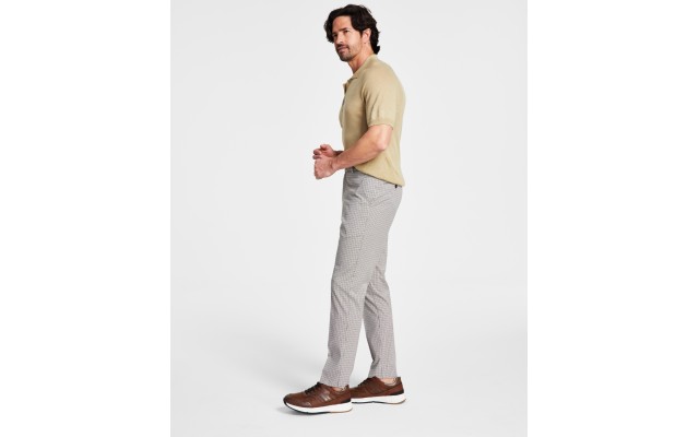  Men’s Modern-Fit Th Flex Stretch Plaid Dress Pants,Tan, 32×32