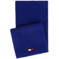 Tommy Hilfiger Men’s Ribbed-Knit Logo Scarf (Navy, One Size)