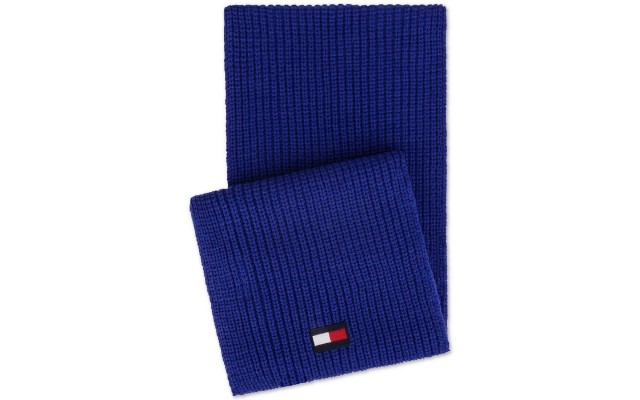  Men’s Ribbed-Knit Logo Scarf (Navy, One Size)
