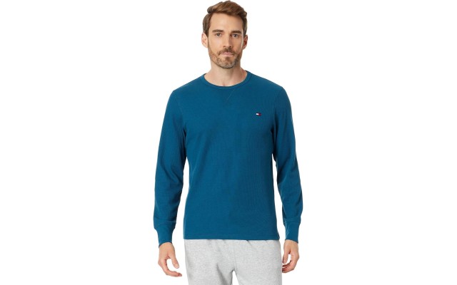 Men’s Waffle-Knit Long-Sleeve Crewneck Top, Deep Blue, XX-Large