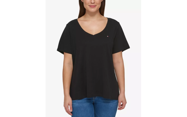  Plus Size Cotton V-Neck T-Shirt