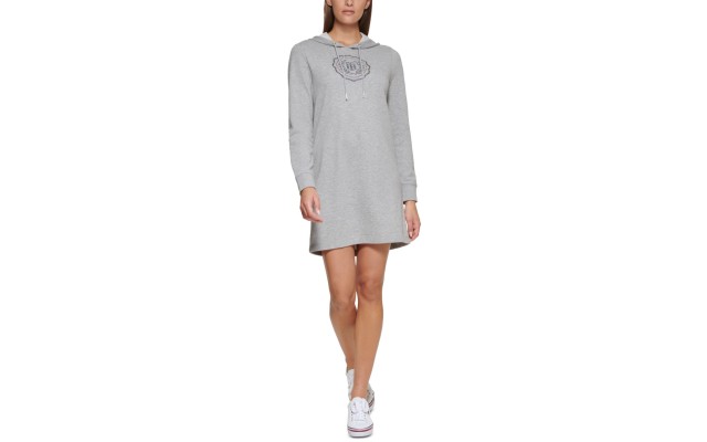  Womens Long Sleeve Above The Knee Dress, Gray, Small