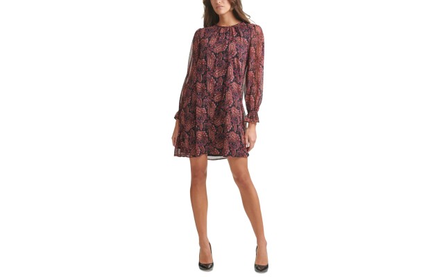  Womens Puff-Shoulder Trapeze Dress, Light Purple/2