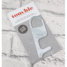 Touchie No Contact Tool Keyring Marble Look Pattern, White/Green