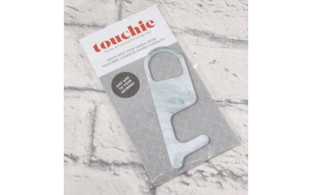  No Contact Tool Keyring Marble Look Pattern, White/Green