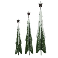 Trans Pac Snowy Christmas Trees, Set Of  3, Green/White, (19.25″, 23″, 27.75″)