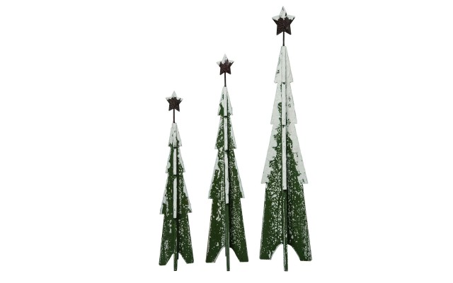  Snowy Christmas Trees, Set Of  3, Green/White, (19.25″, 23″, 27.75″)