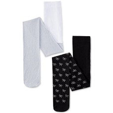 Trimfit Little & Big Girls 2-Pk. Shimmer & Bow-Print Tights, Black/Silver, 4-6