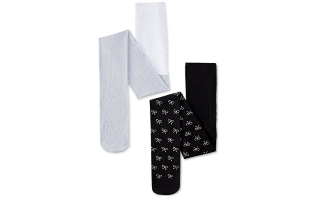  Little & Big Girls 2-Pk. Shimmer & Bow-Print Tights, Black/Silver, 4-6