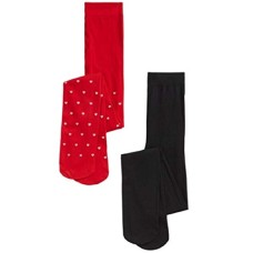 Trimfit Toddler Little & Bigs Girls 2-Pk. Heart-Print Tights, Black/Red, 2-4