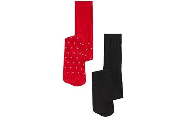  Toddler Little & Bigs Girls 2-Pk. Heart-Print Tights, Black/Red, 2-4