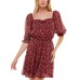  Juniors’ Cinched Floral-Print Godet-Hem Fit & Flare Dress, Rustcopper/L