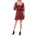  Juniors’ Cinched Floral-Print Godet-Hem Fit & Flare Dress, Rustcopper/L