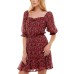  Juniors’ Cinched Floral-Print Godet-Hem Fit & Flare Dress, Rustcopper/L