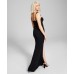  Juniors’ Sweetheart-Neck Side-Slit Gown Dress, Black, 11